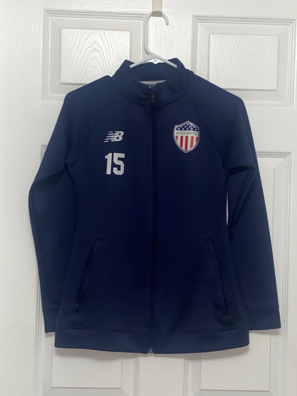 New Balance Sz Small Navy Blue Zip Up Pullover Athletic Sweatshirt AYSO